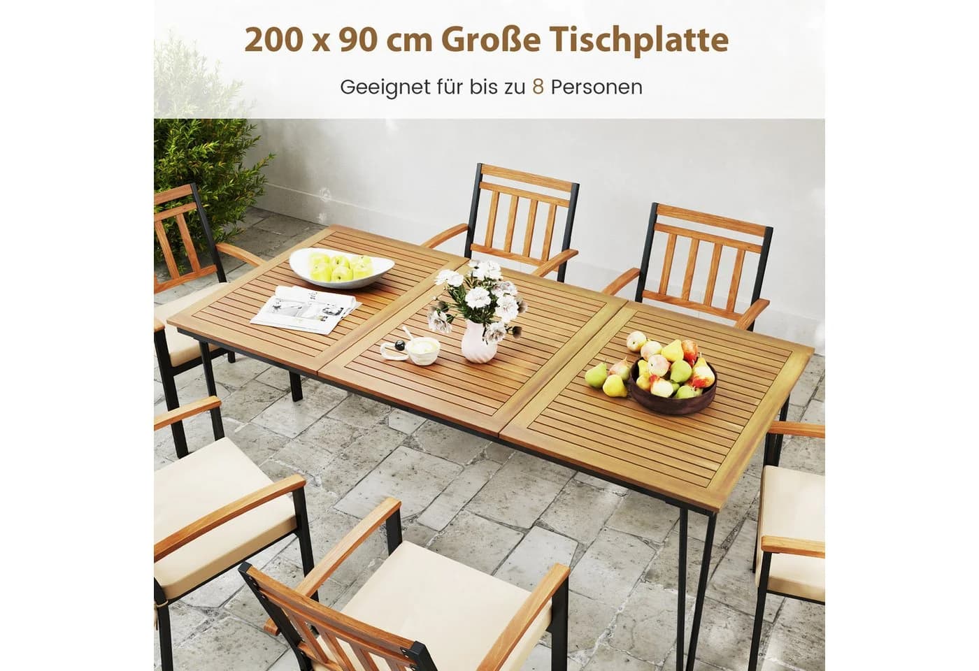 COSTWAY Gartentisch 200cm Akazie Esstisch für 8 Personen - Bild 3