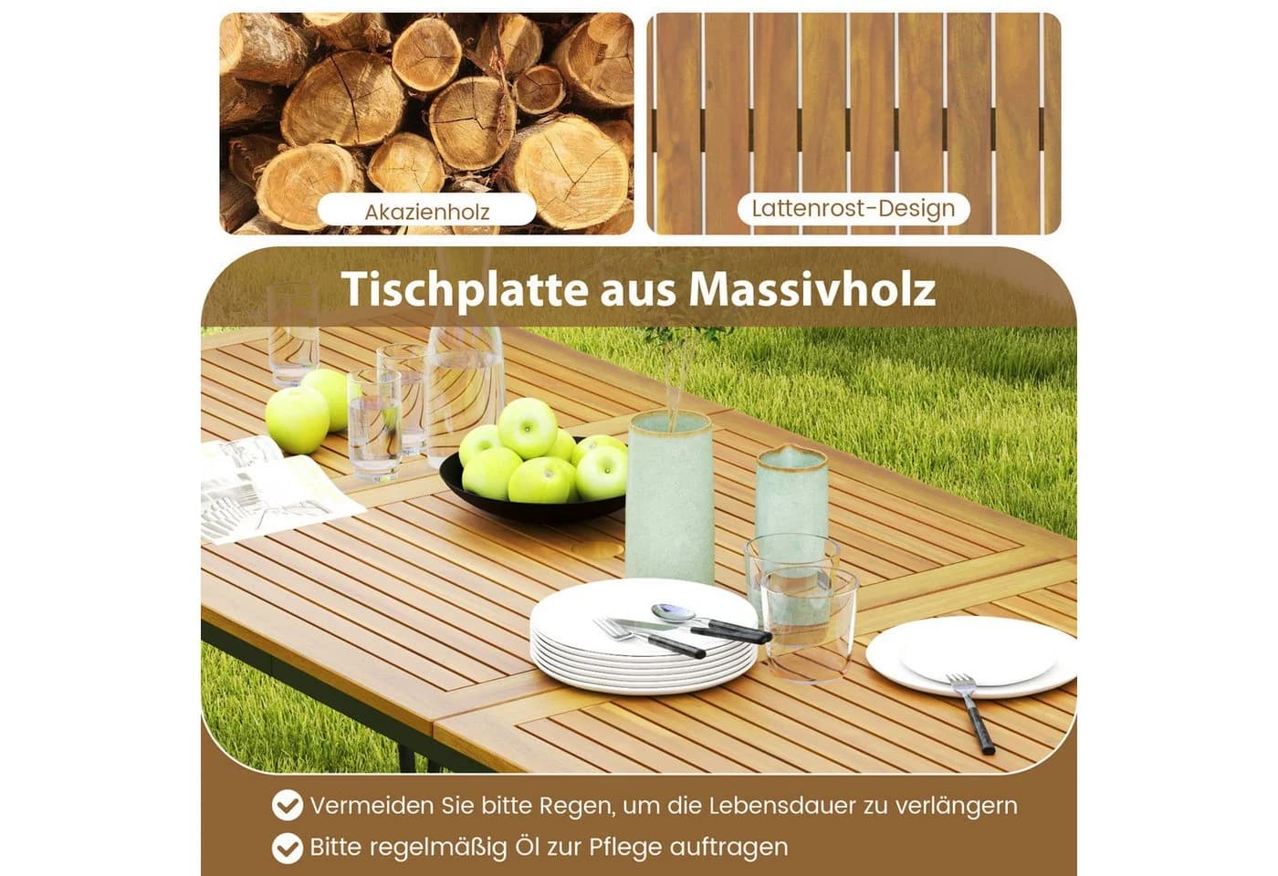 COSTWAY Gartentisch 200cm Akazie Esstisch für 8 Personen - Bild 4