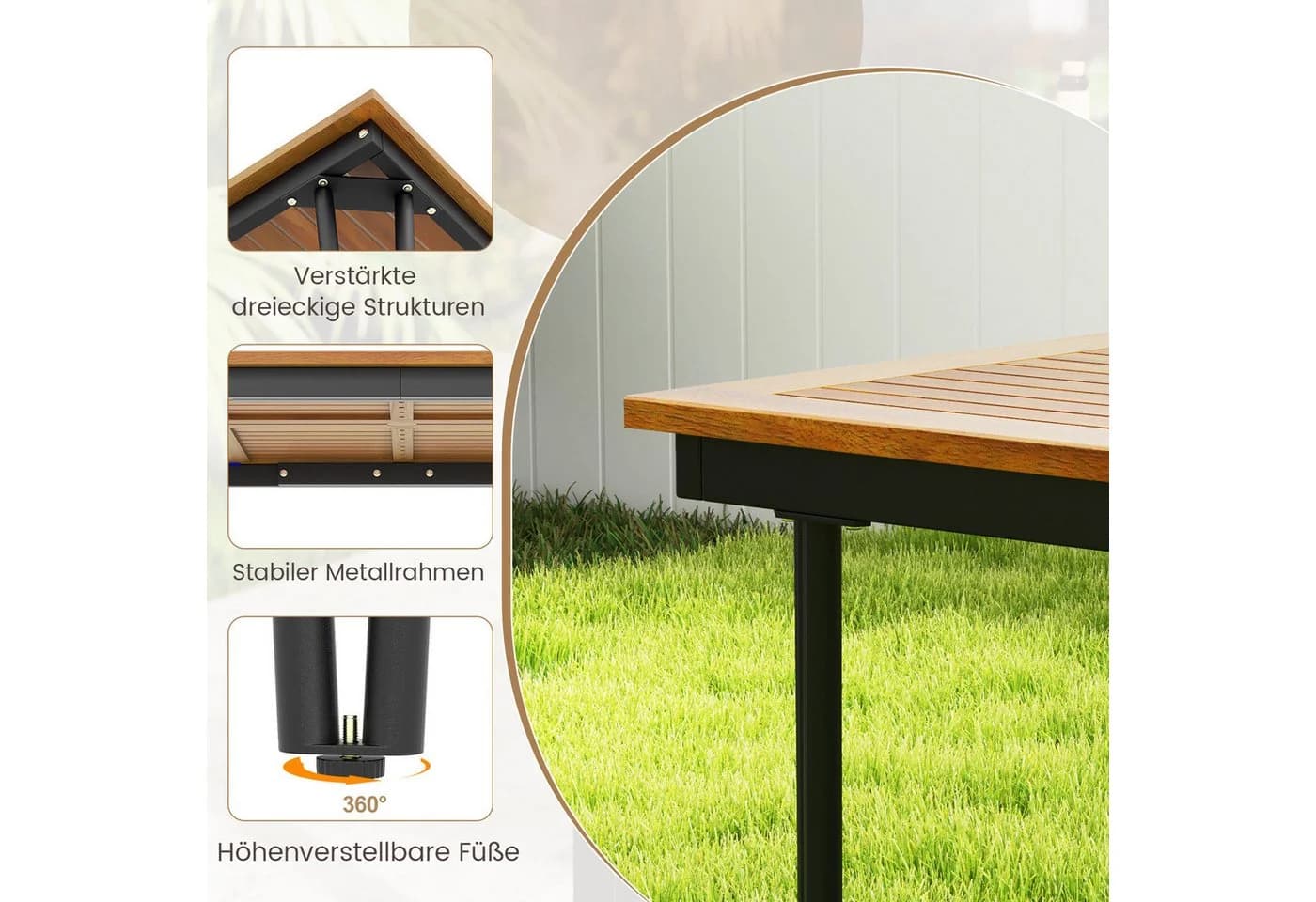 COSTWAY Gartentisch 200cm Akazie Esstisch für 8 Personen - Bild 5