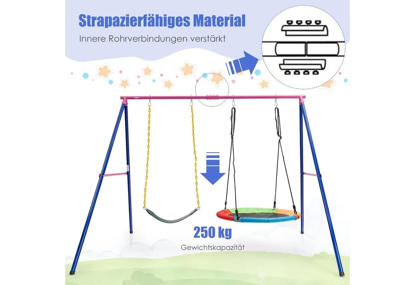 KOMFOTTEU Schaukelgestell Metall 250kg Blau Rot - Bild 4