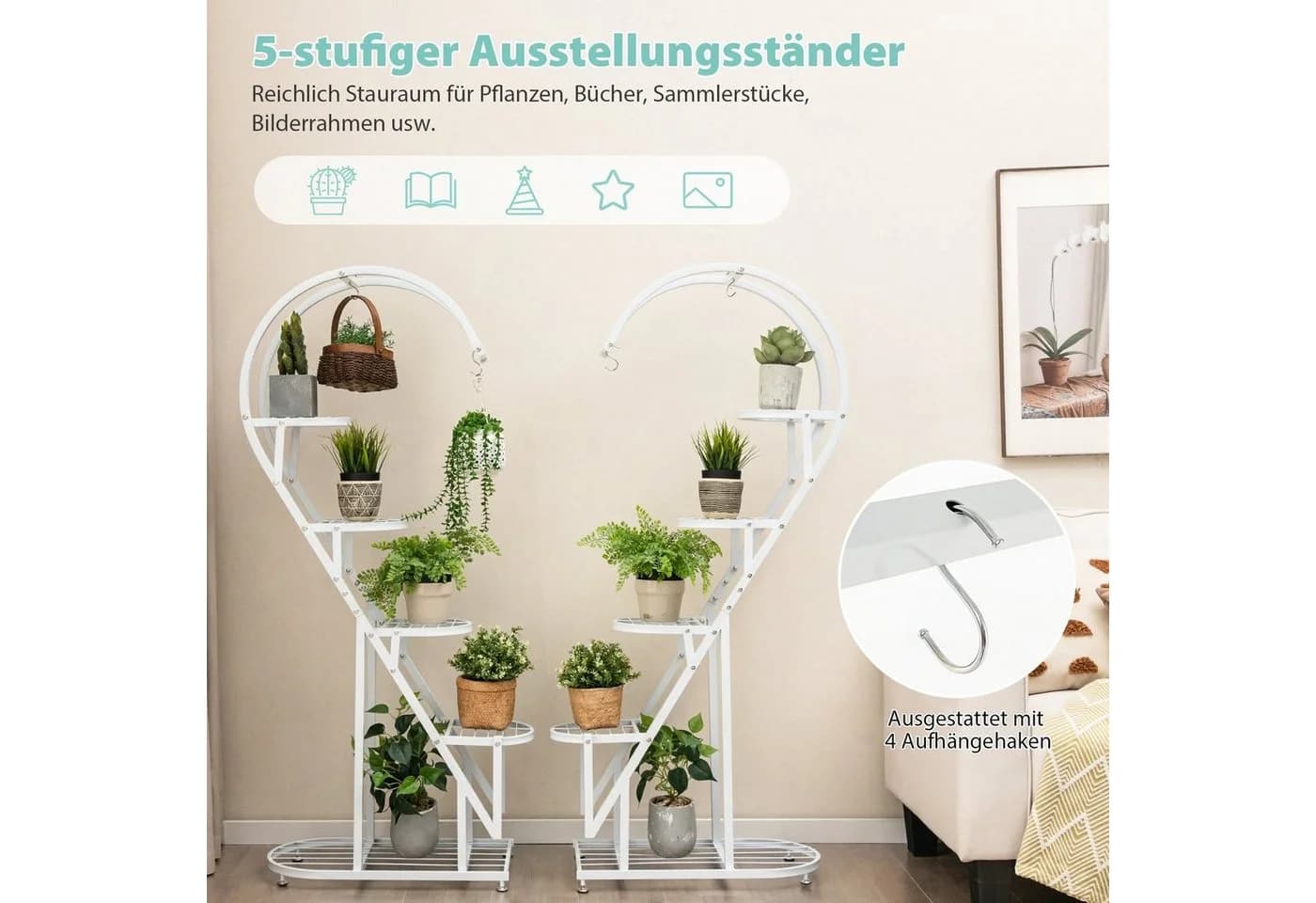 COSTWAY Blumenständer 2 St. Herzförmig 5-stufig Metall - Bild 3