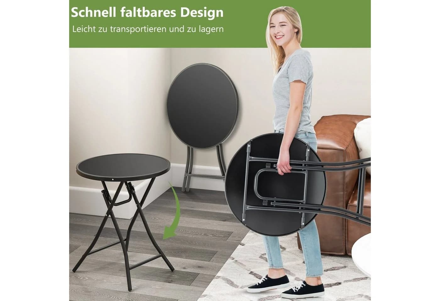 KOMFOTTEU Gartentisch Ø59cm Schwarz Metall & Glas - Bild 4