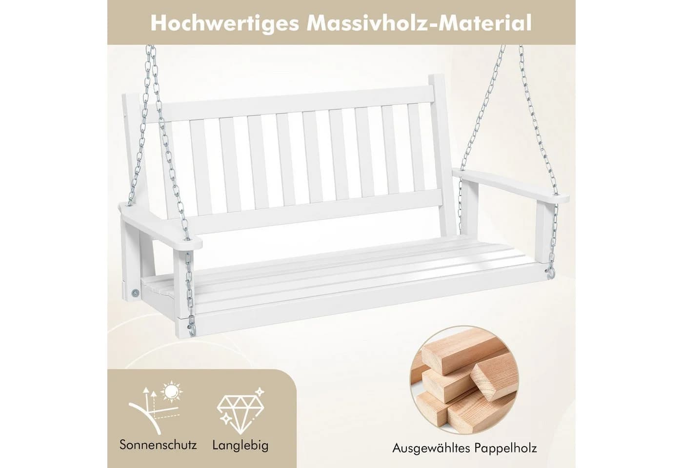 COSTWAY Gartenbank Hängebank Hollywoodschaukel 2-Sitzer Weiß - Bild 3