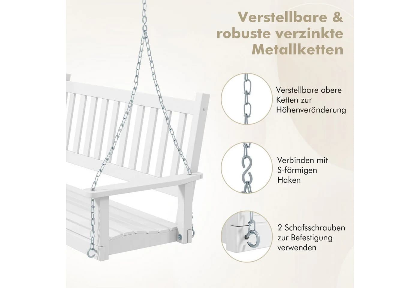 COSTWAY Gartenbank Hängebank Hollywoodschaukel 2-Sitzer Weiß - Bild 5