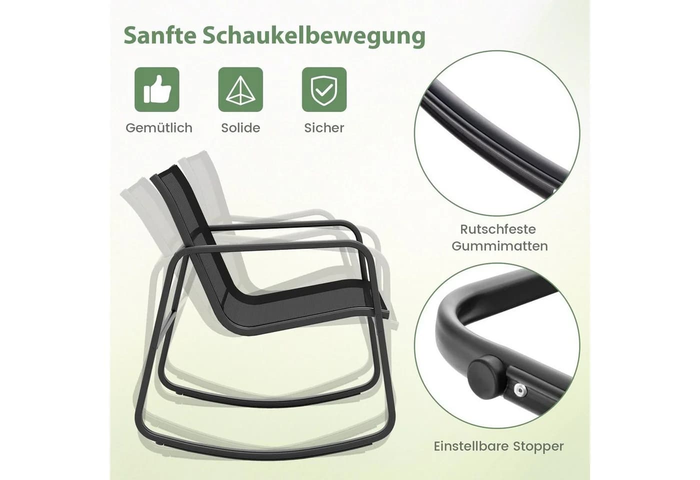 COSTWAY Balkonset 3-tlg. mit 2 Schaukelstühlen & Tisch Schwarz - Bild 3