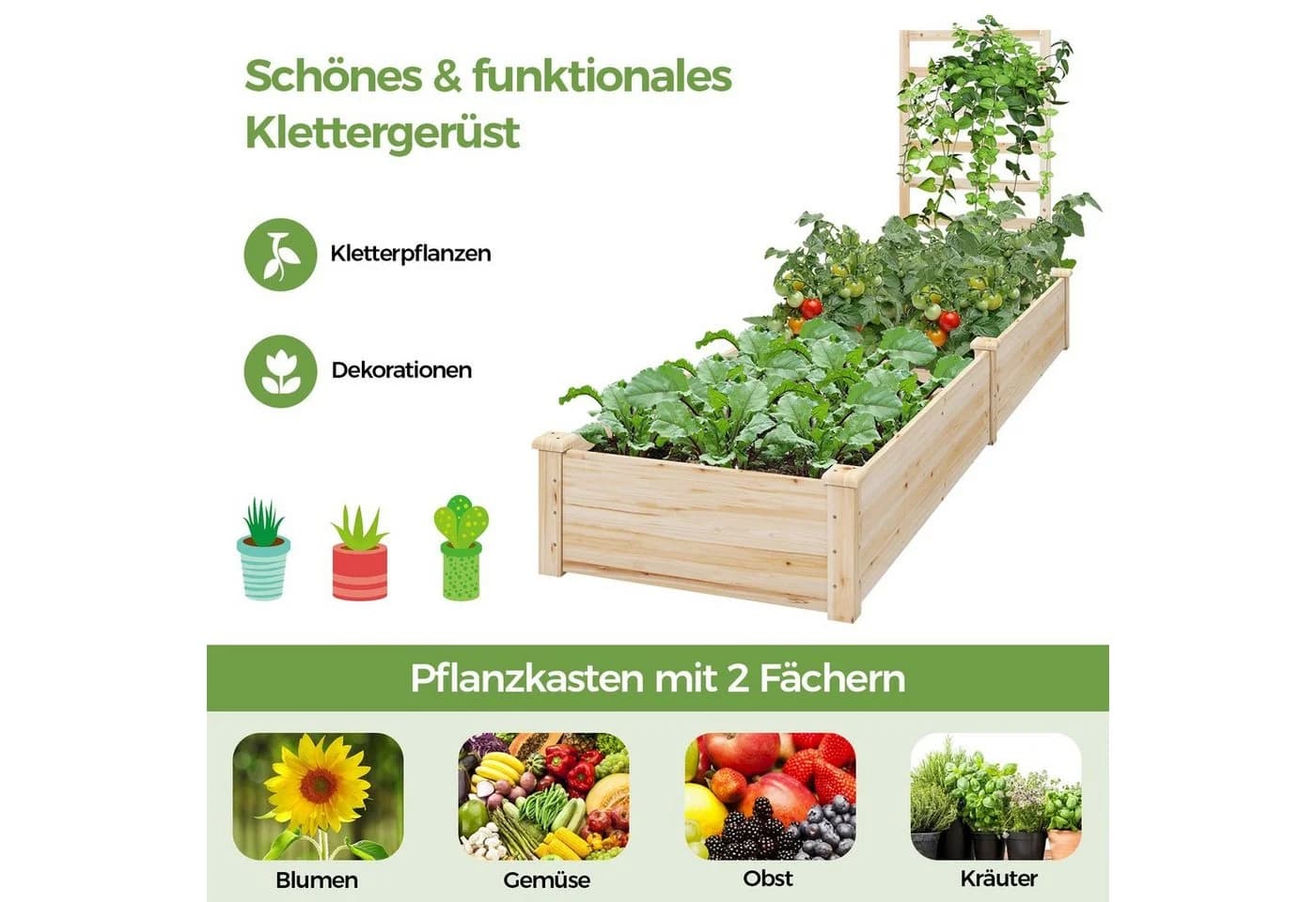 COSTWAY Hochbeet mit Rankgitter, Blumenkasten aus Tannenholz - Bild 4