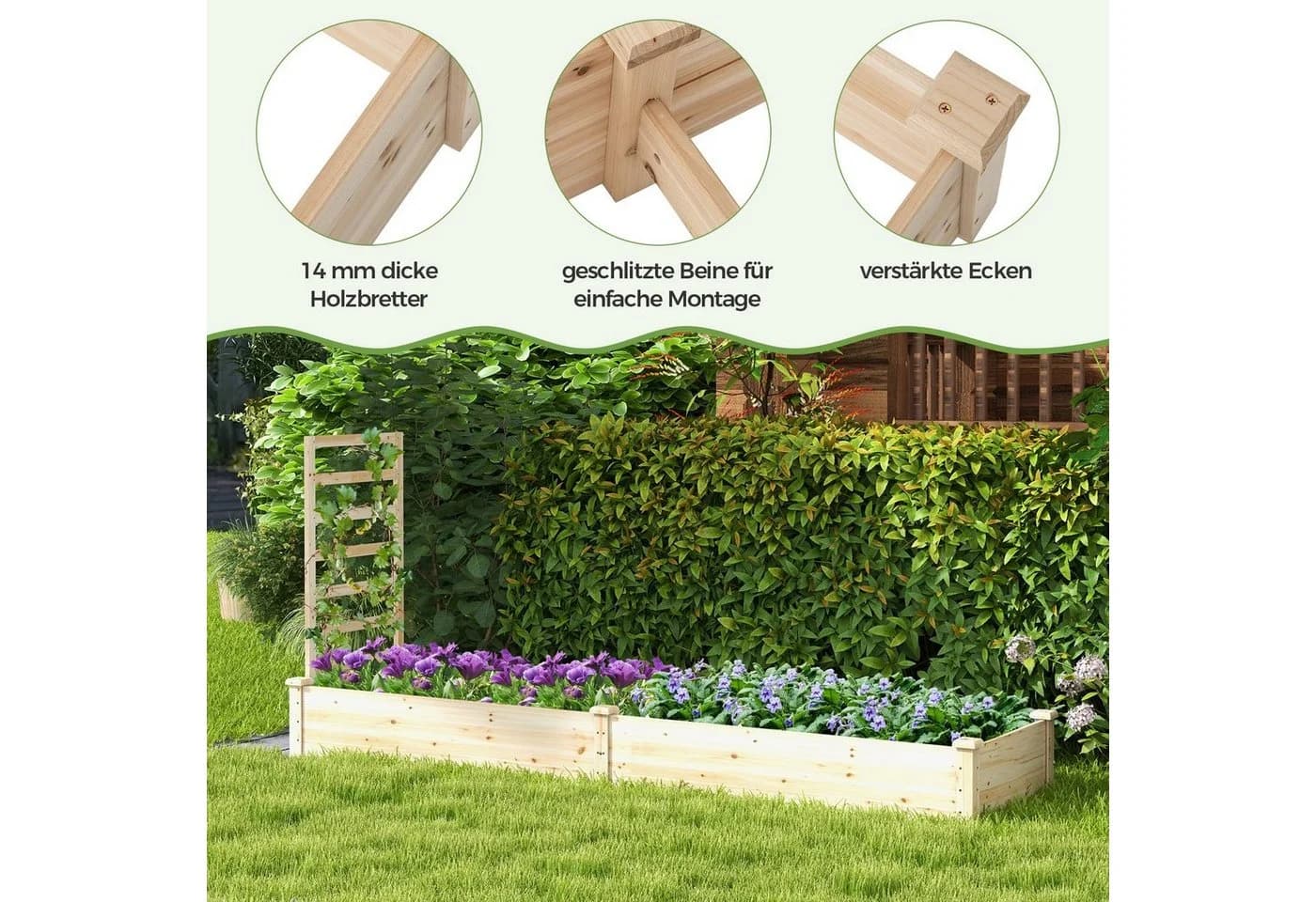 COSTWAY Hochbeet mit Rankgitter, Blumenkasten aus Tannenholz - Bild 5
