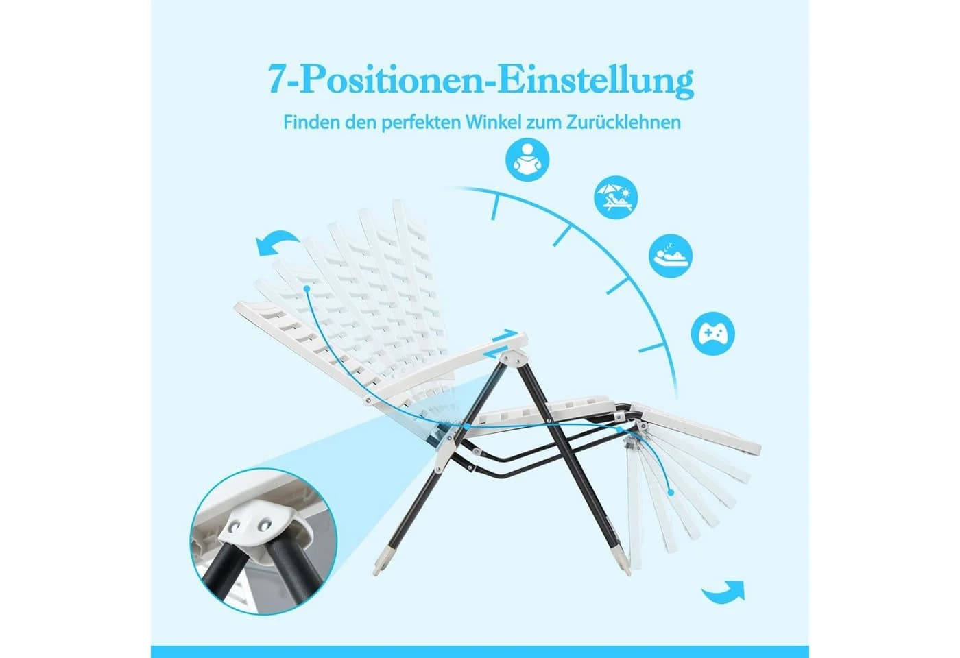 COSTWAY Gartenliege Liegestuhl 2 St. 7-fach verstellbar klappbar weiß - Bild 3