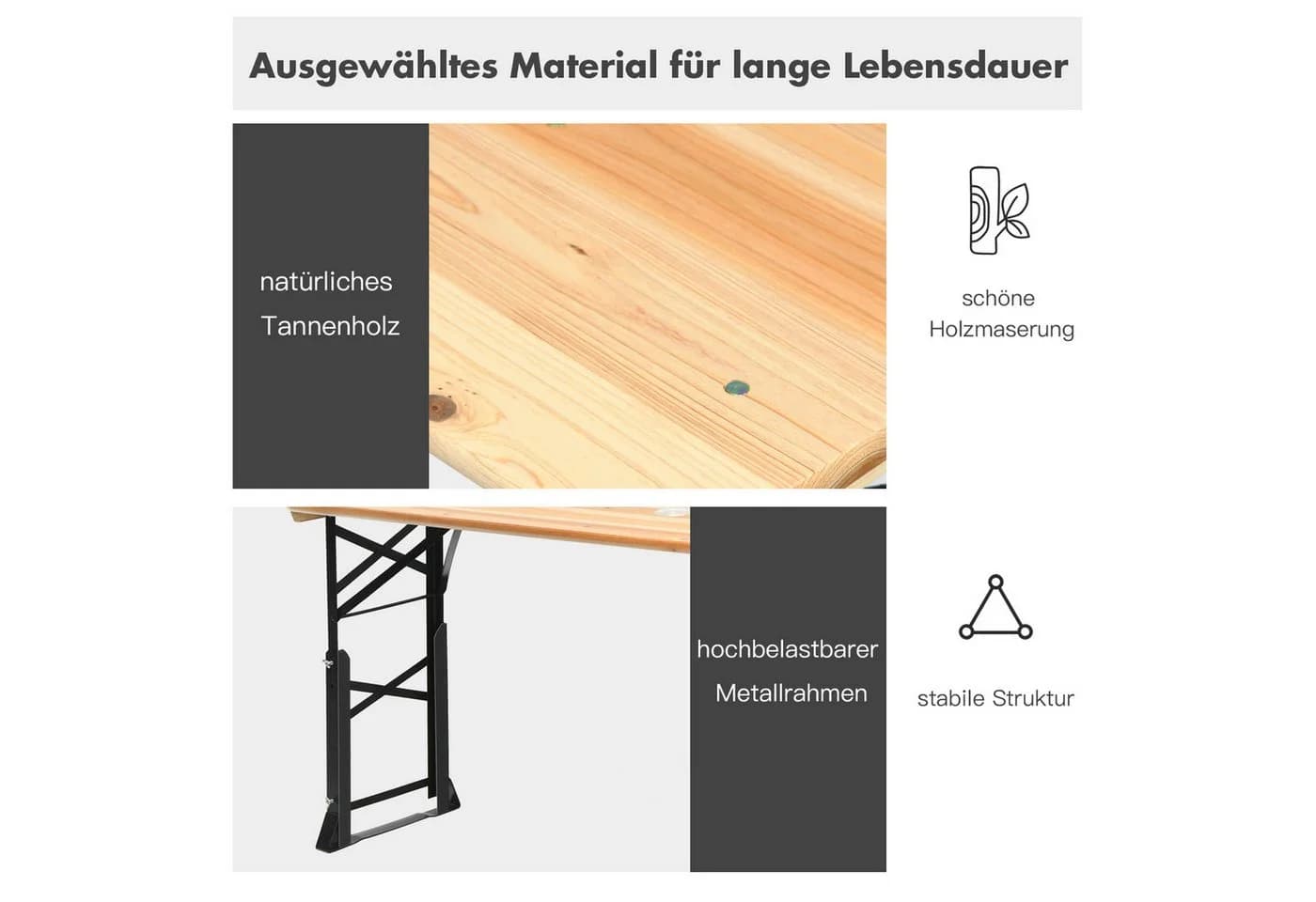 COSTWAY Gartentisch Klappbar & Höhenverstellbar Holz Metall