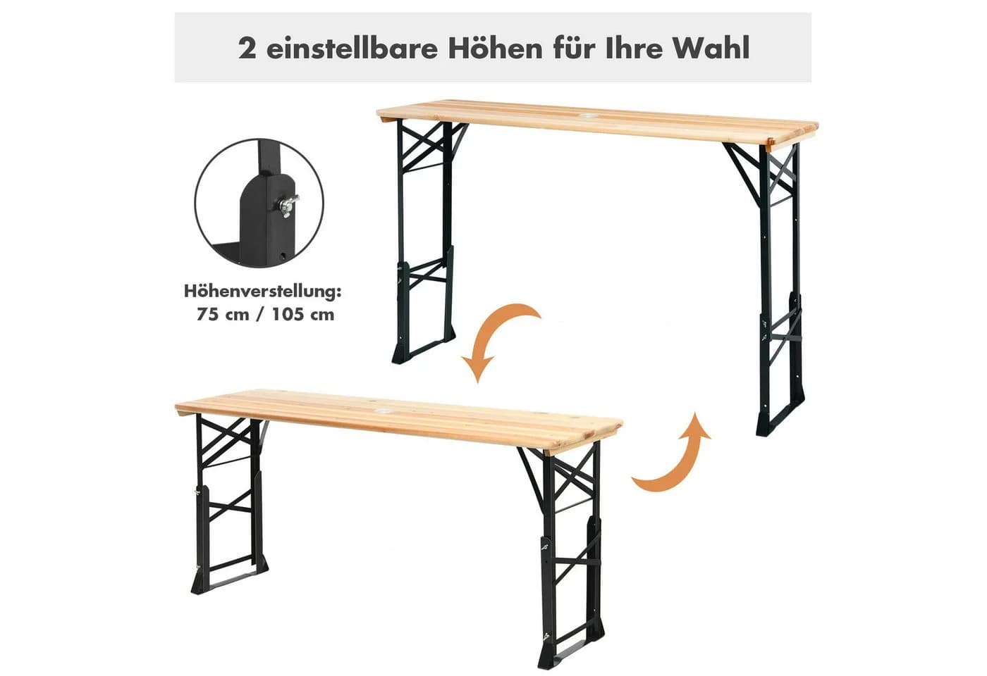 COSTWAY Gartentisch Klappbar & Höhenverstellbar Holz Metall - Bild 3