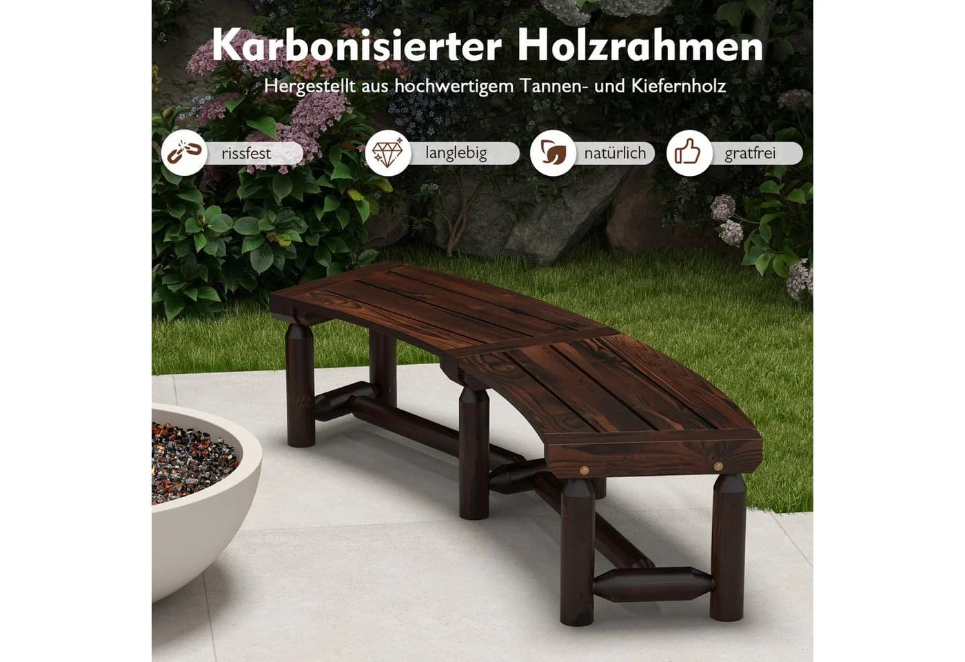 COSTWAY Gartenbank Gebogenes Design Braunes Holz 139 cm