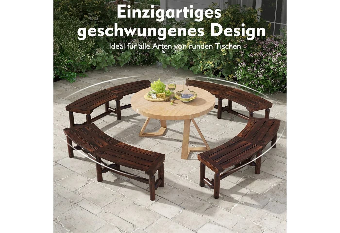 COSTWAY Gartenbank Gebogenes Design Braunes Holz 139 cm - Bild 3