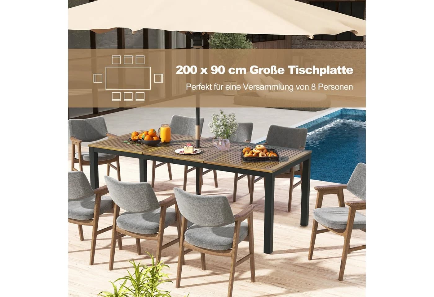 COSTWAY Gartentisch Akazienholz Esstisch für 8 Personen - Bild 3