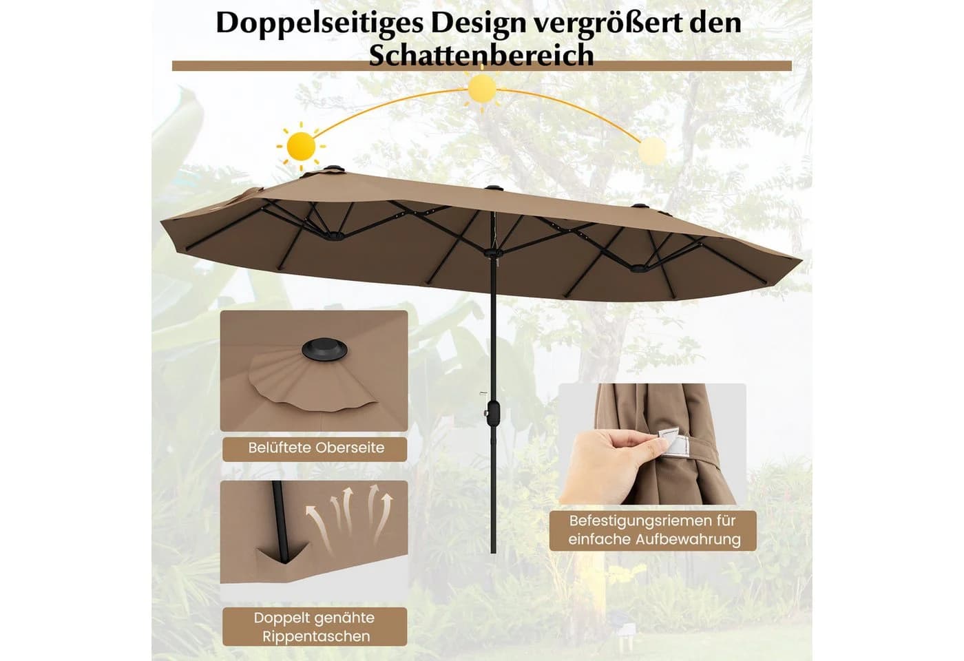 COSTWAY Sonnenschirm 400x200cm Beige mit Ständer und Kurbel - Bild 3