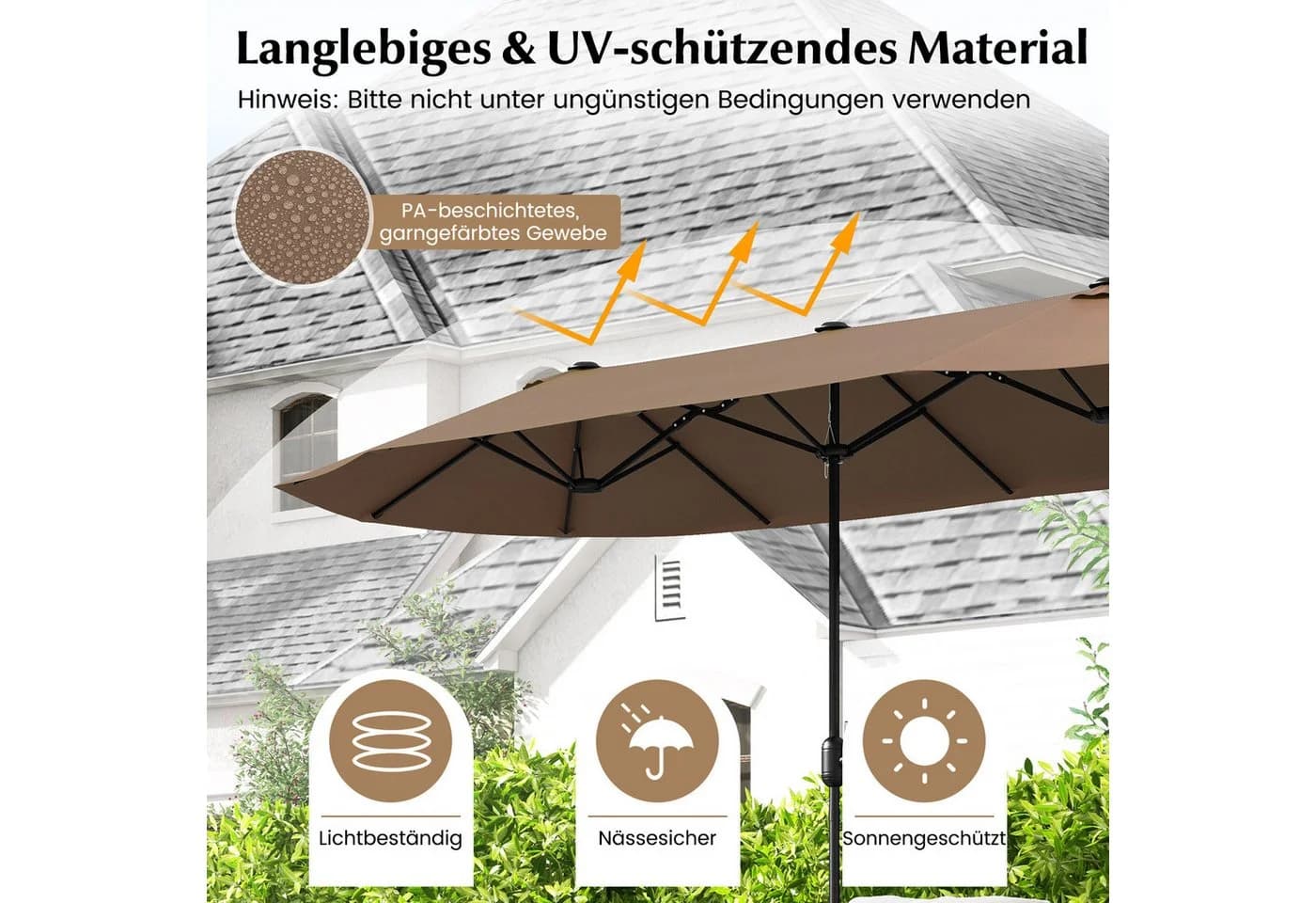COSTWAY Sonnenschirm 400x200cm Beige mit Ständer und Kurbel - Bild 4