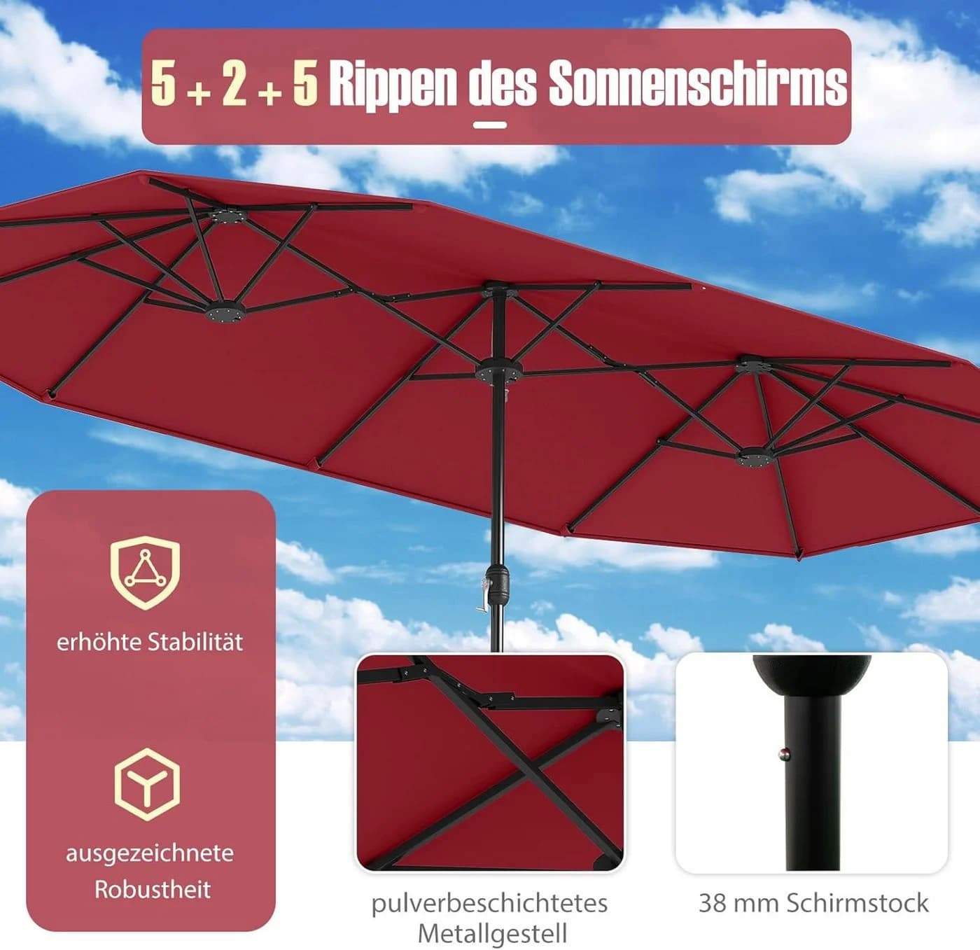 KOMFOTTEU Sonnenschirm mit Ständer 400x200 cm - Bild 4