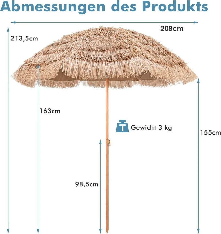 KOMFOTTEU Sonnenschirm mit Strohdach & Neigefunktion - Bild 3