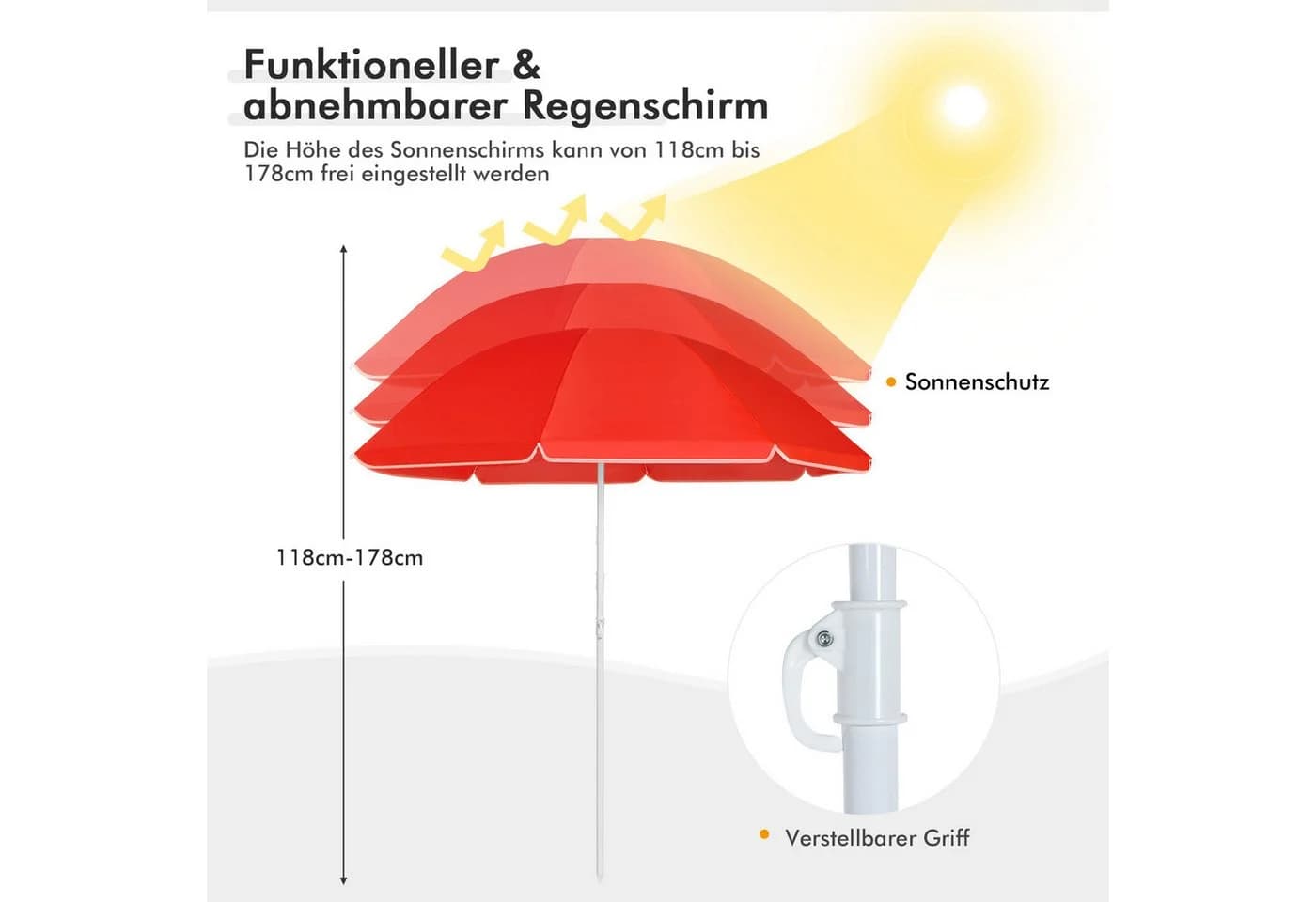 COSTWAY Campingstuhl mit Sonnenschirm & Kühltasche, faltbar