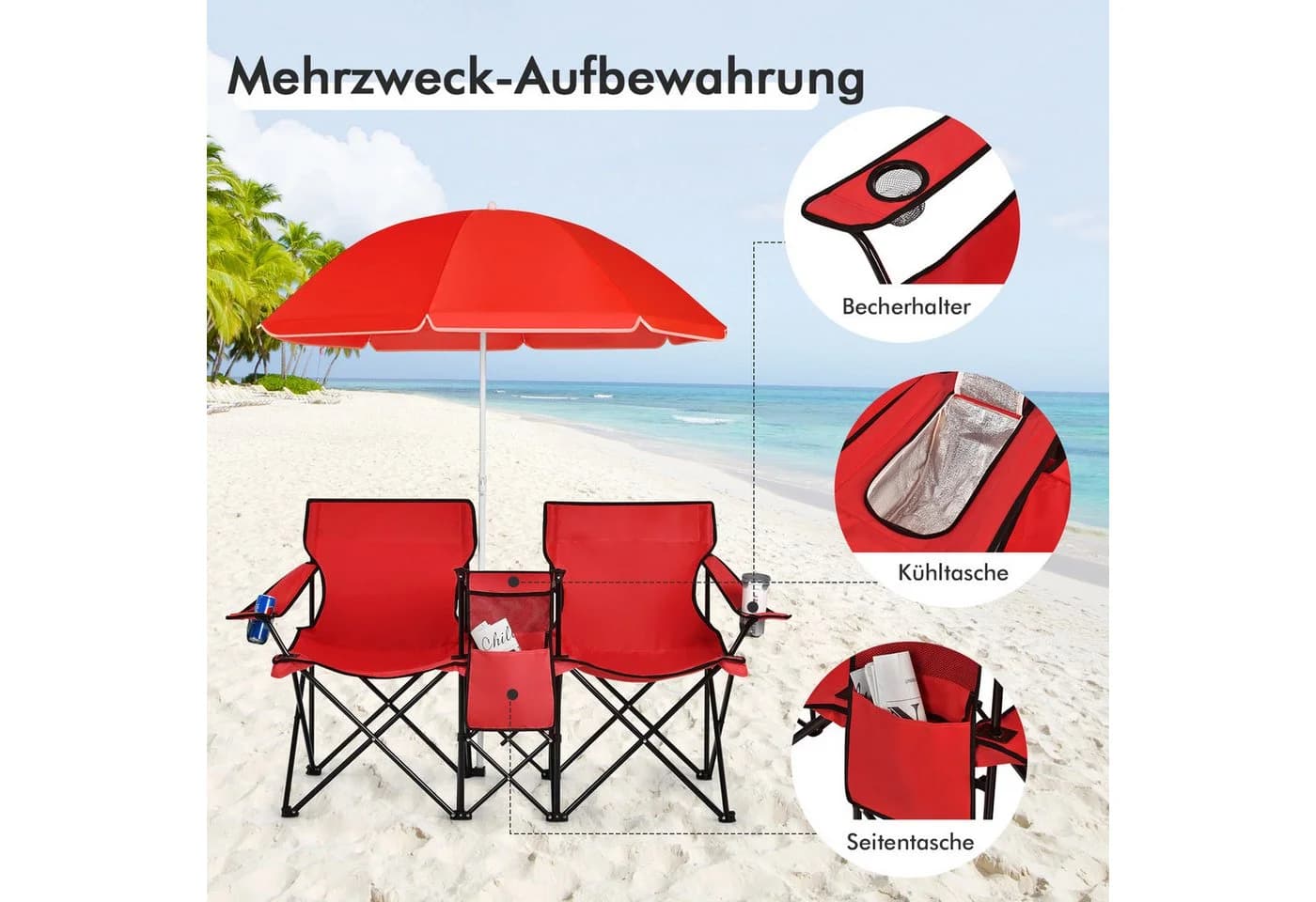 COSTWAY Campingstuhl mit Sonnenschirm & Kühltasche, faltbar - Bild 3