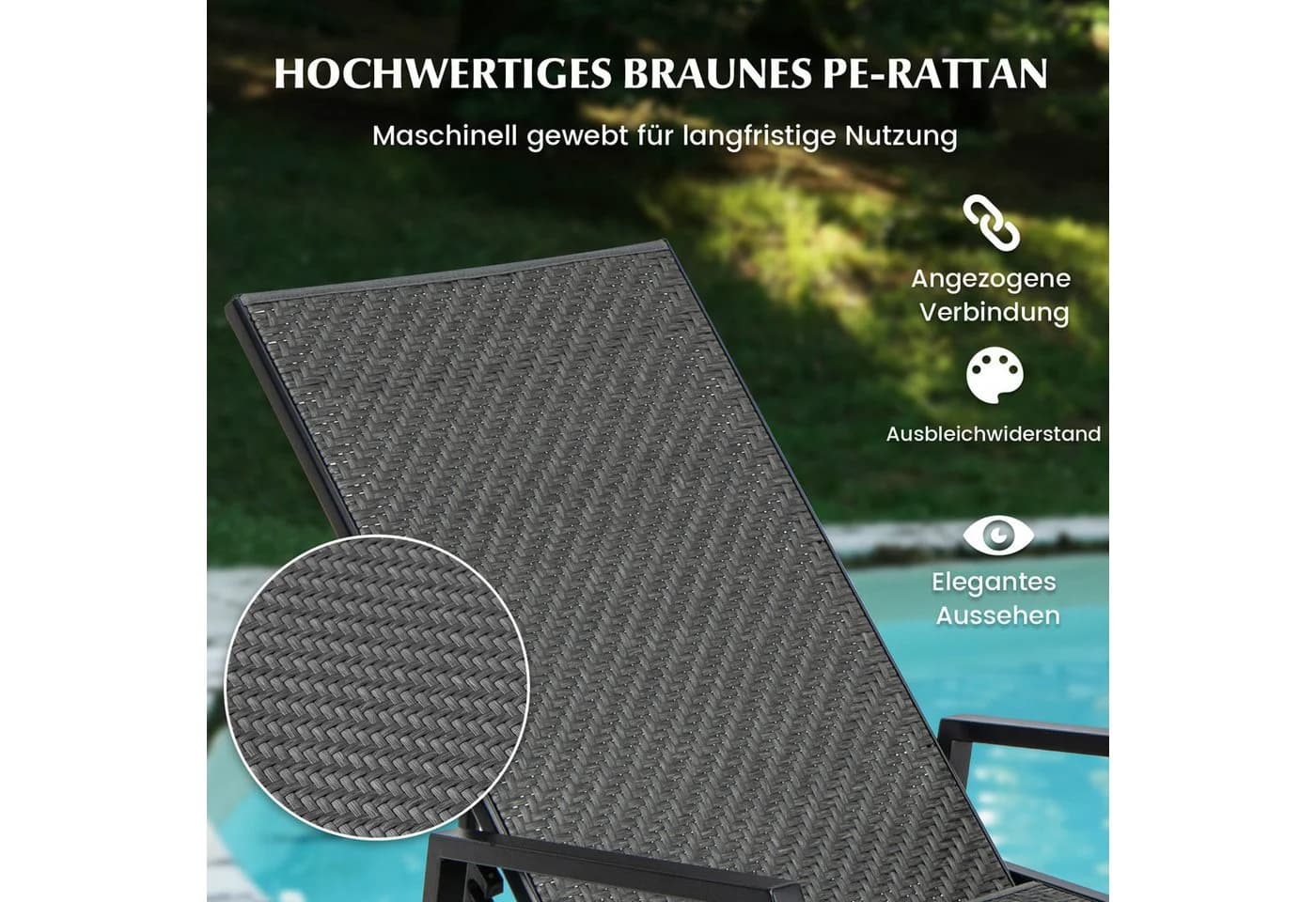 COSTWAY Gartenliege Rattan 5-fach verstellbar Braun - Bild 3