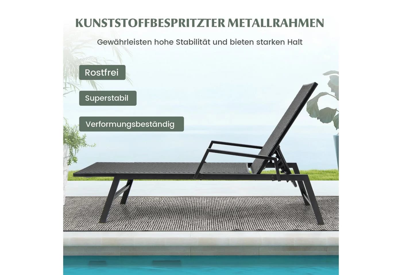 COSTWAY Gartenliege Rattan 5-fach verstellbar Braun - Bild 4