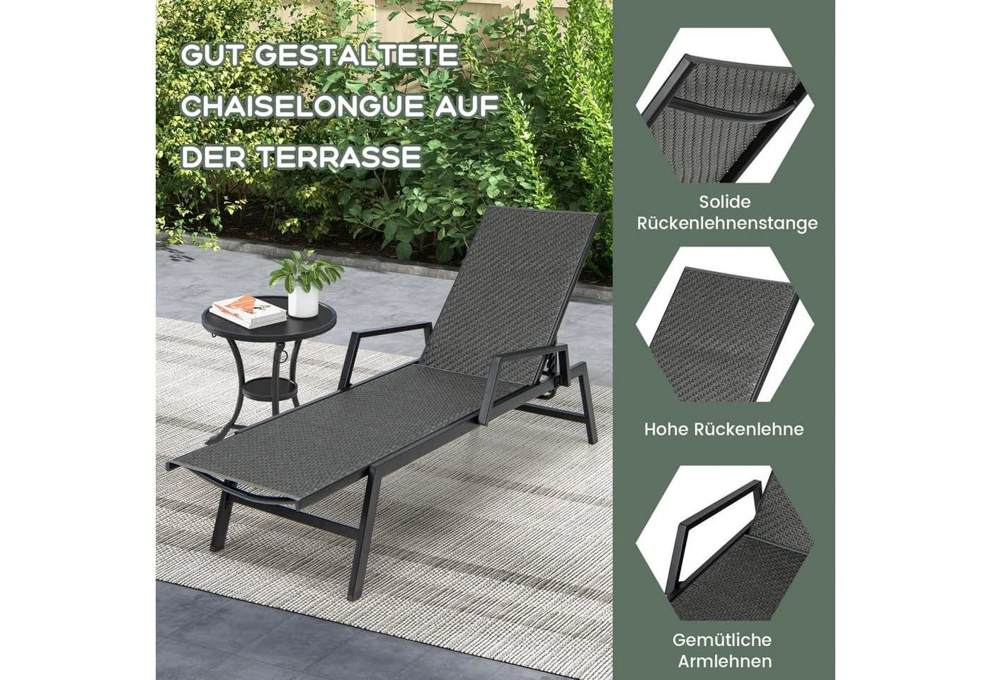 COSTWAY Gartenliege Rattan 5-fach verstellbar Braun - Bild 5