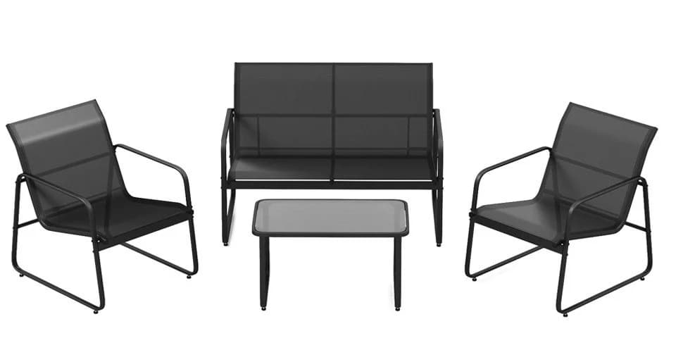 COSTWAY Balkonset 4-tlg. Schwarz mit Tisch, Sofa & Stühlen - Bild 2