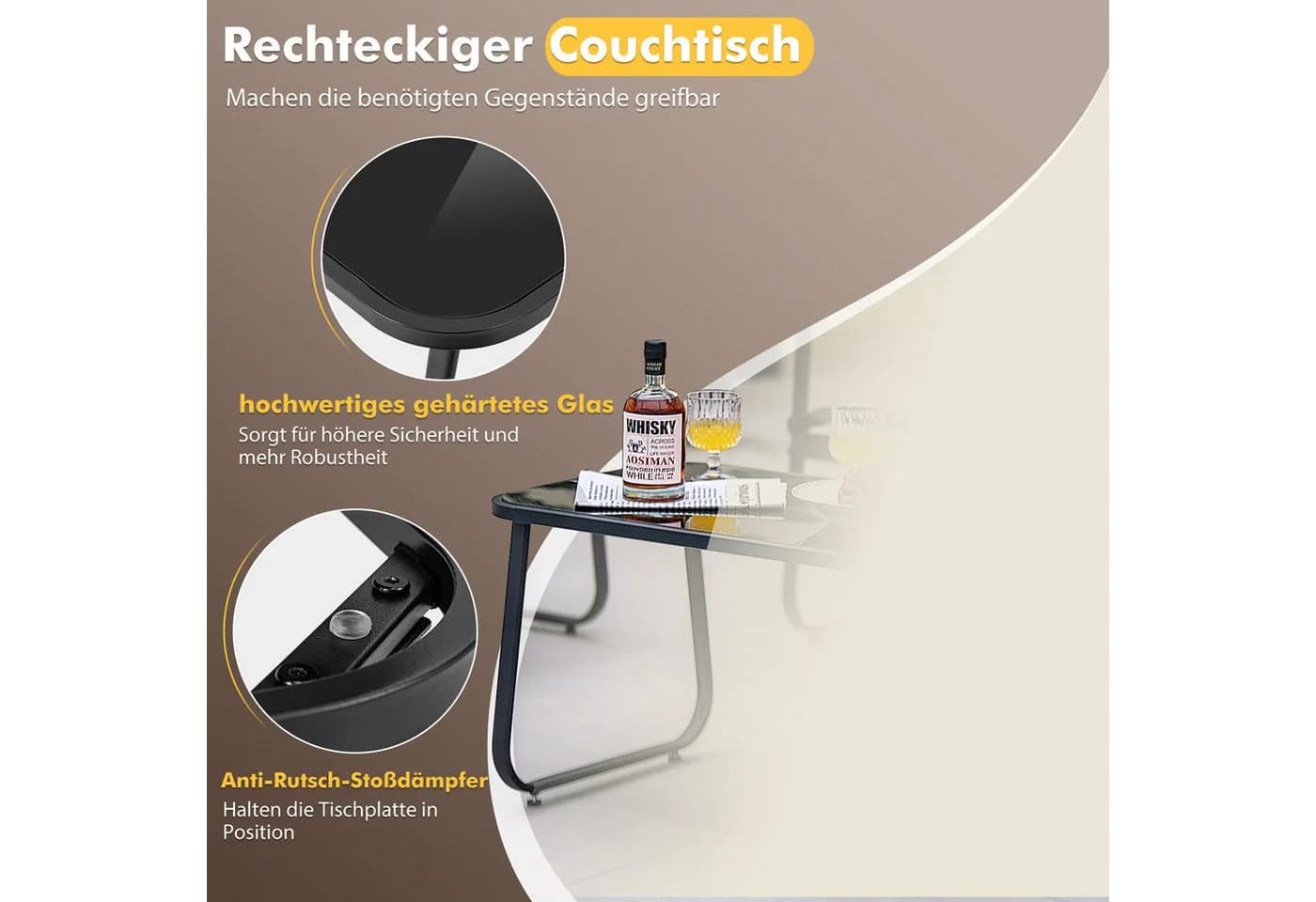 COSTWAY Balkonset 4-tlg. Schwarz mit Tisch, Sofa & Stühlen - Bild 3
