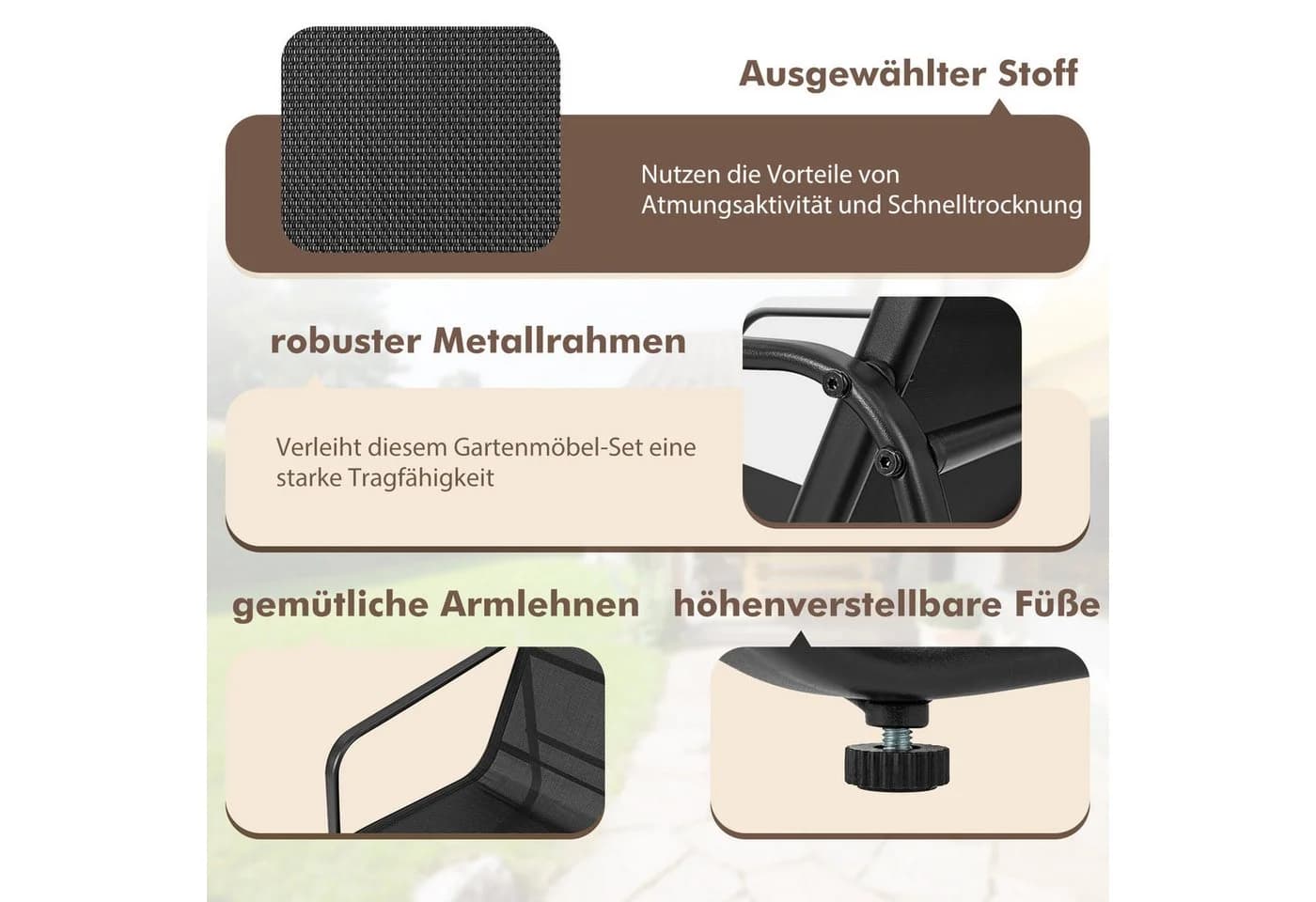 COSTWAY Balkonset 4-tlg. Schwarz mit Tisch, Sofa & Stühlen - Bild 4