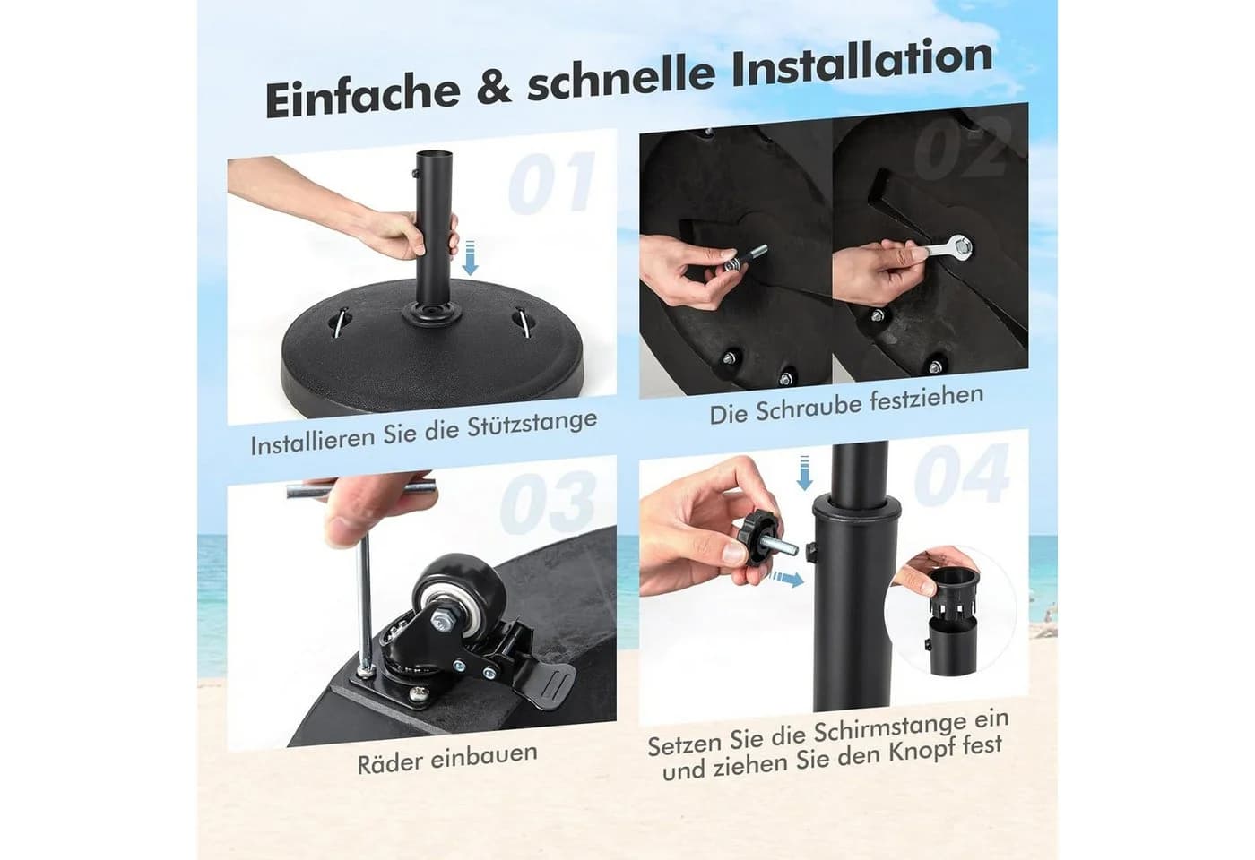 KOMFOTTEU Schirmständer Schwarz mit Rollen und Adaptern - Bild 5