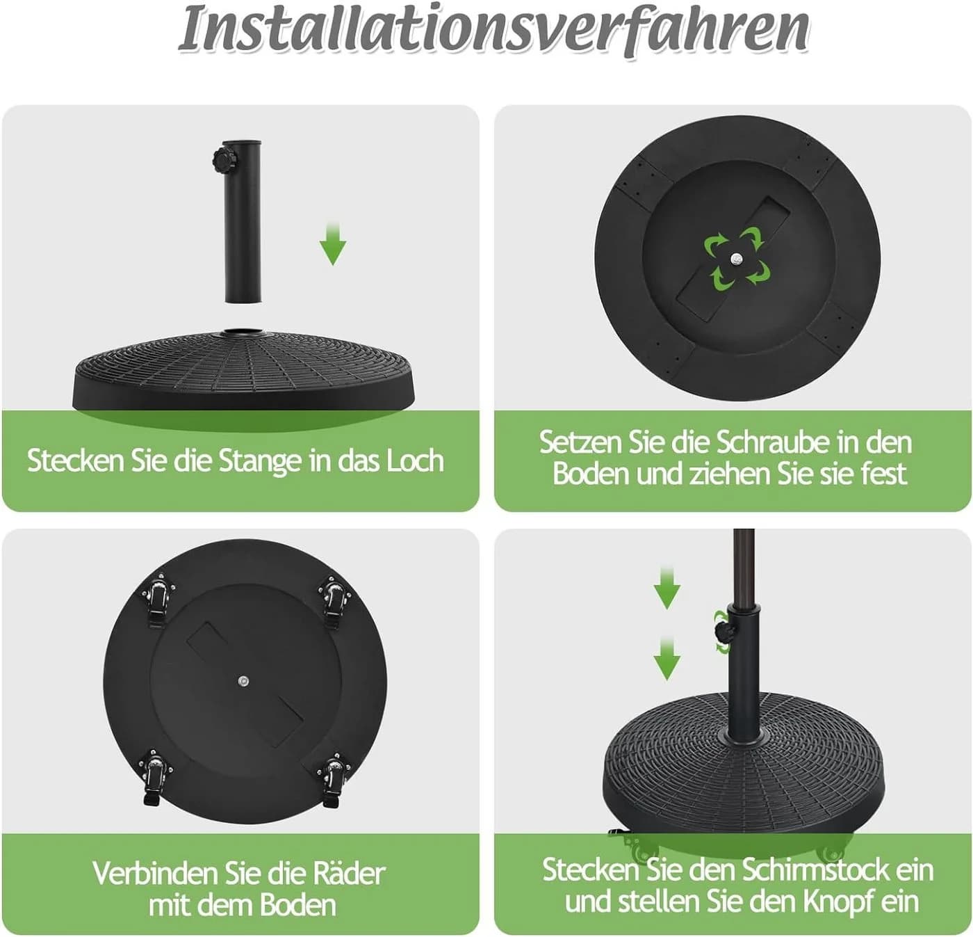 KOMFOTTEU Schirmständer mit Rollen Schwarz für 38/48mm Schirmstangen - Bild 4