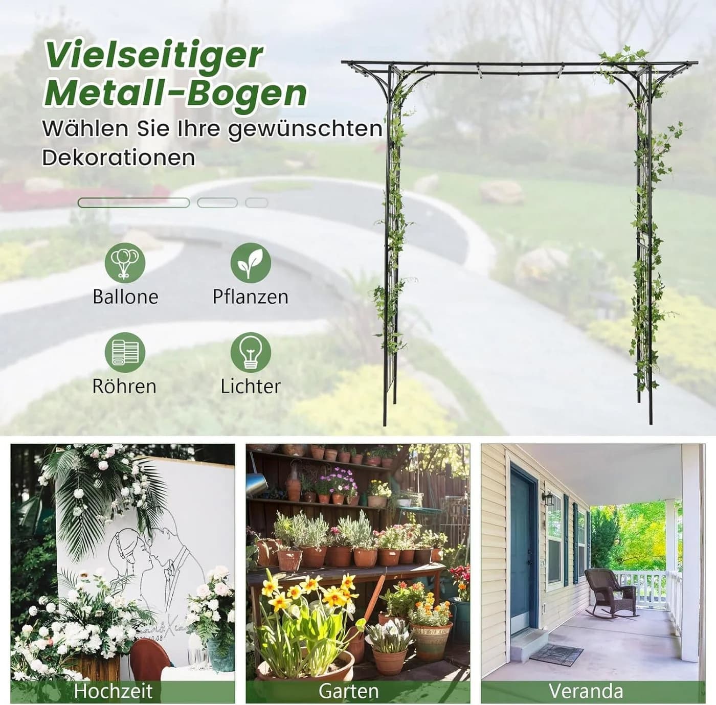 KOMFOTTEU Rosenbogen Gartenbogen für Kletterpflanzen, Hochzeitsbogen