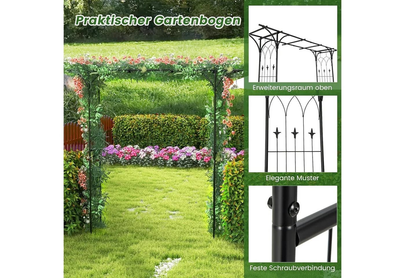 KOMFOTTEU Rosenbogen Gartenbogen für Kletterpflanzen, Hochzeitsbogen - Bild 5