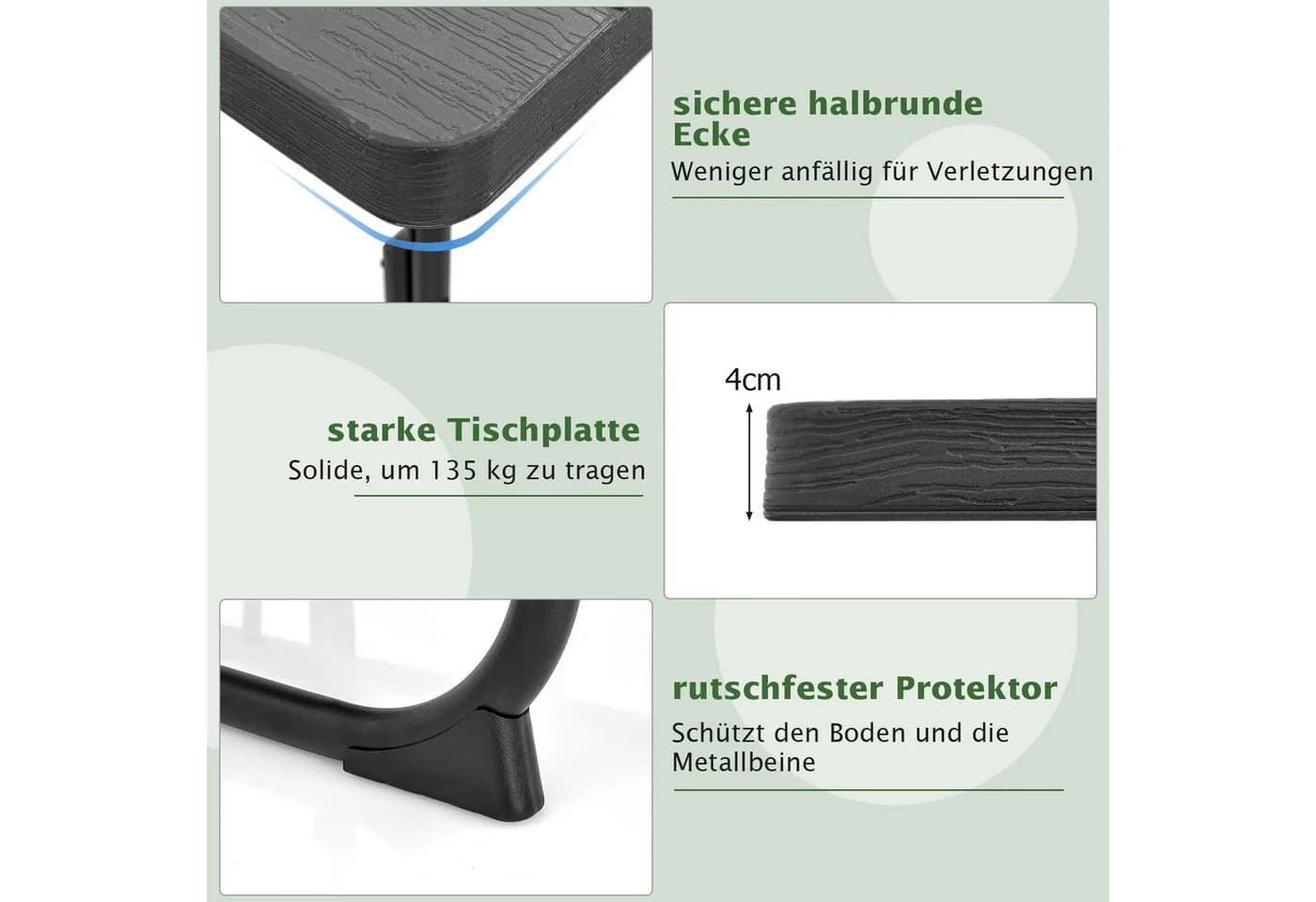 COSTWAY Bierzeltgarnitur 8-Sitzer Schwarz Metall HDPE - Bild 3