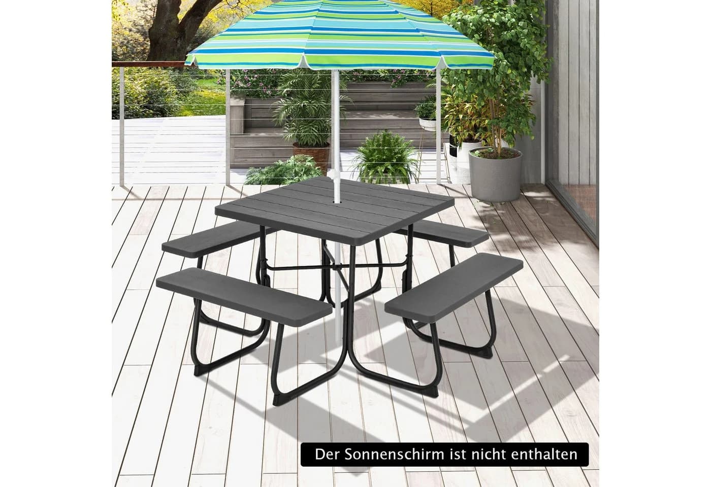 COSTWAY Bierzeltgarnitur 8-Sitzer Schwarz Metall HDPE - Bild 5