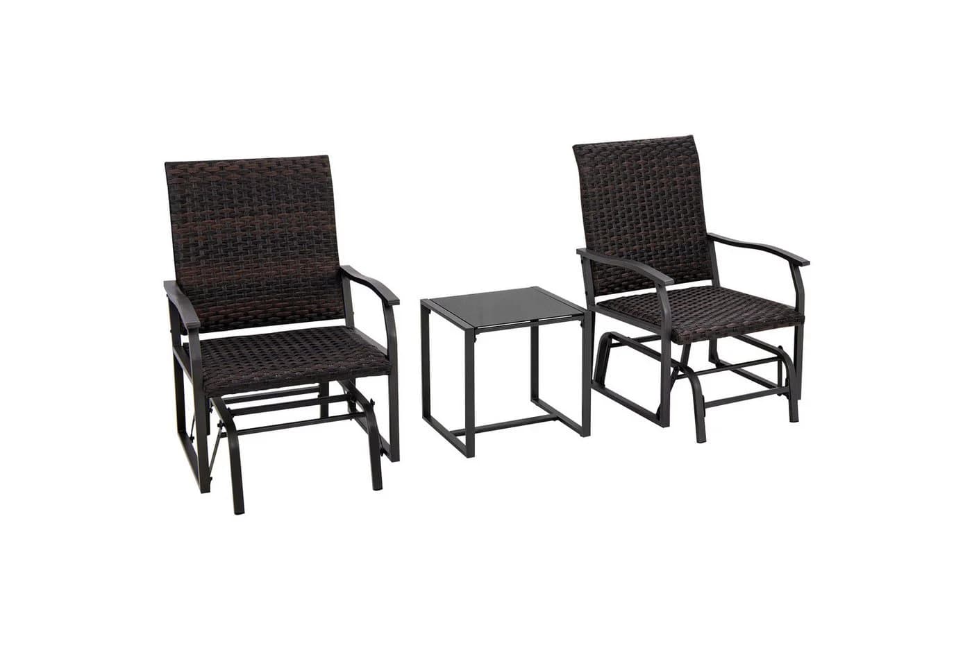 COSTWAY Balkonset 3-tlg. mit 2 Schaukelstühlen & Tisch Rattan - Bild 2