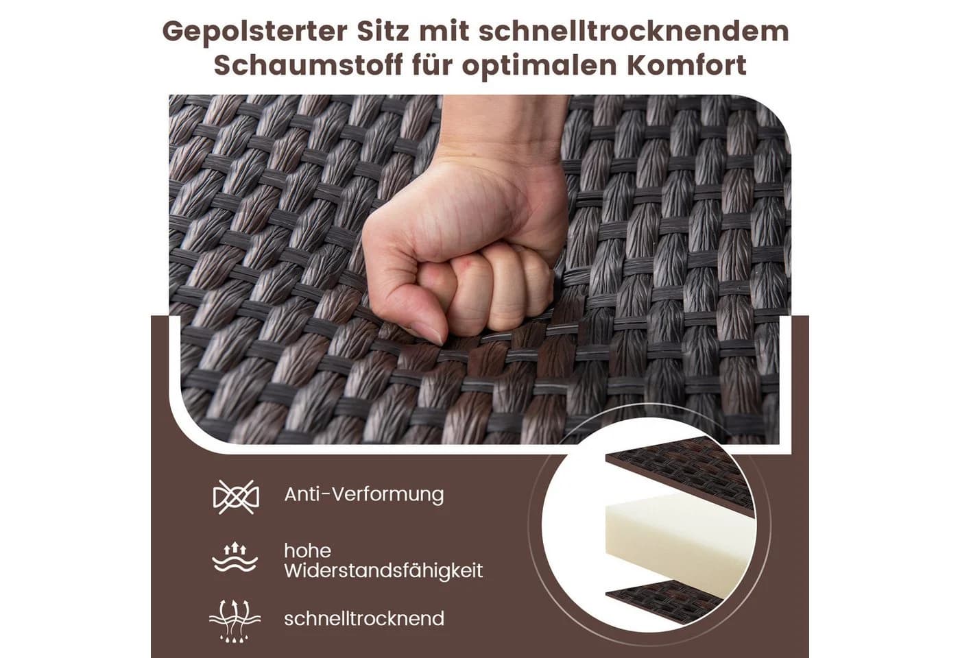 COSTWAY Balkonset 3-tlg. mit 2 Schaukelstühlen & Tisch Rattan - Bild 3