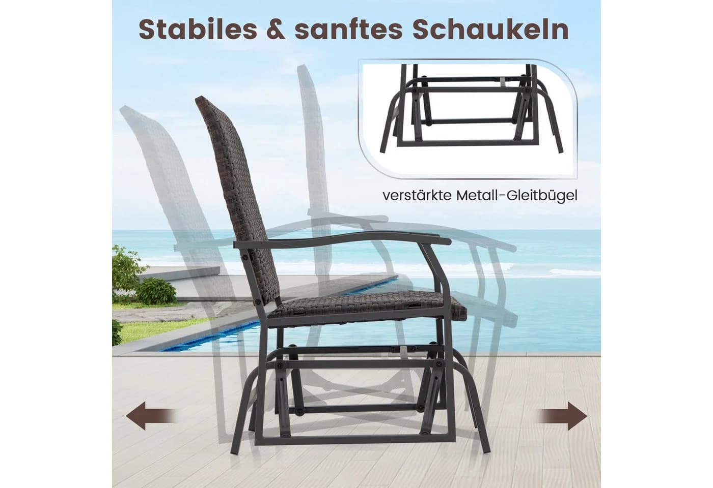 COSTWAY Balkonset 3-tlg. mit 2 Schaukelstühlen & Tisch Rattan - Bild 4
