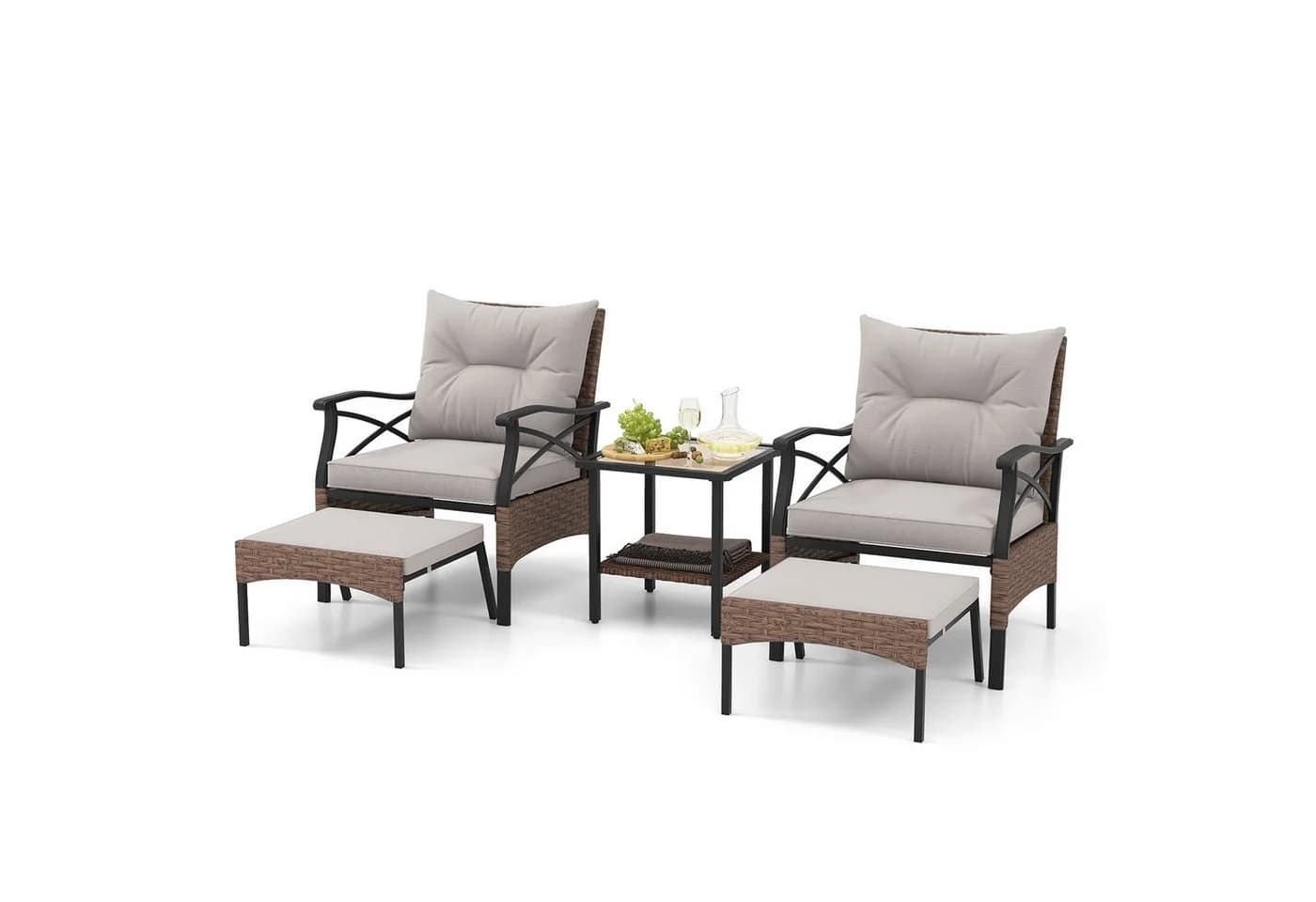 COSTWAY Gartenlounge-Set 5-tlg. mit Beistelltisch, Ottomanen, Kissen - Bild 2