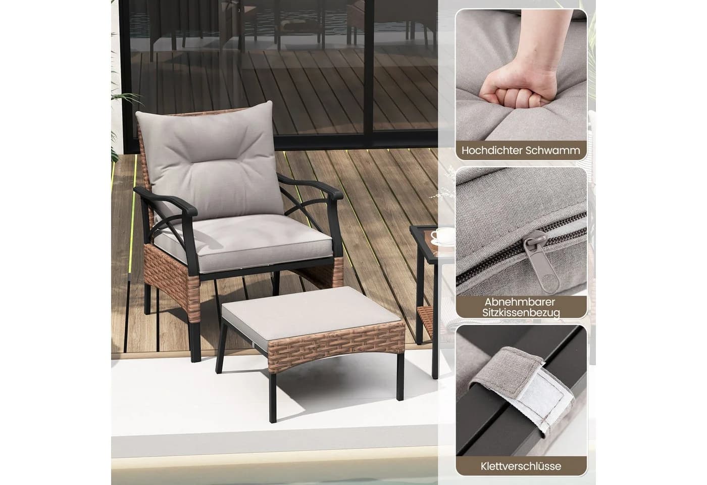 COSTWAY Gartenlounge-Set 5-tlg. mit Beistelltisch, Ottomanen, Kissen - Bild 4