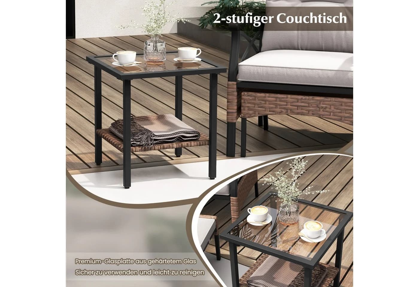 COSTWAY Gartenlounge-Set 5-tlg. mit Beistelltisch, Ottomanen, Kissen - Bild 5