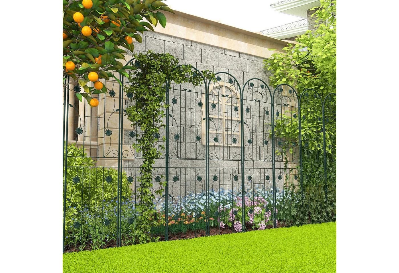 KOMFOTTEU Gartenzaun Rankgitter Metall Weiß/Grün 220x50cm
