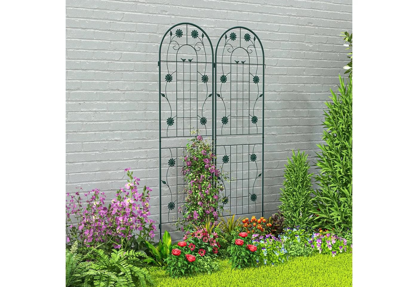 KOMFOTTEU Gartenzaun Rankgitter Metall Weiß/Grün 220x50cm - Bild 3