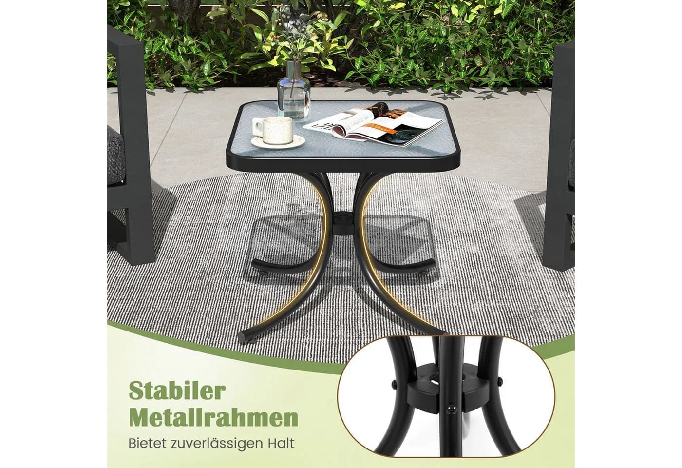 KOMFOTTEU Gartentisch Schwarz Gehärtetes Glas Metallrahmen - Bild 4