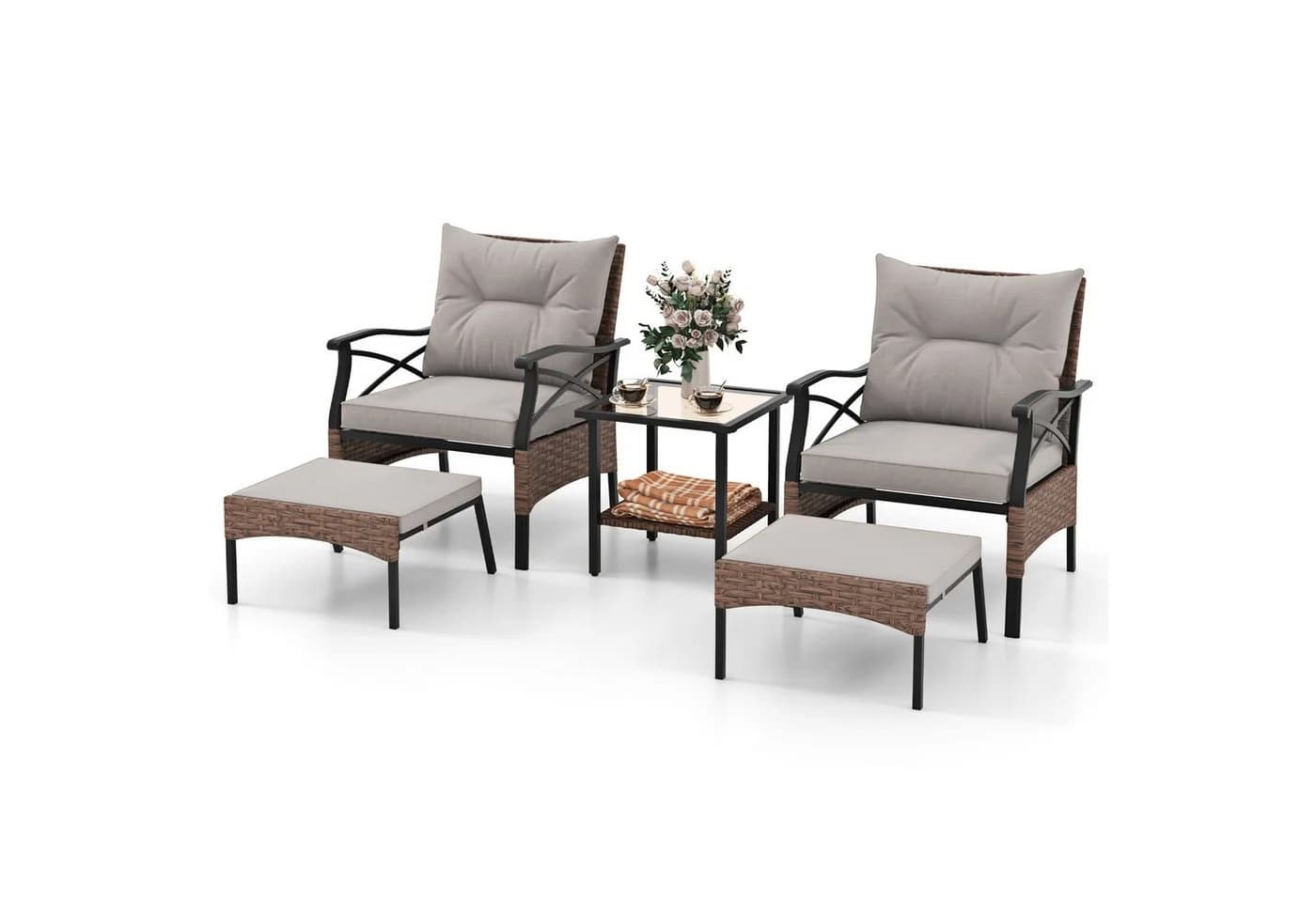 KOMFOTTEU Balkonset 5-tlg. Braun mit Kissen PE-Rattan - Bild 2