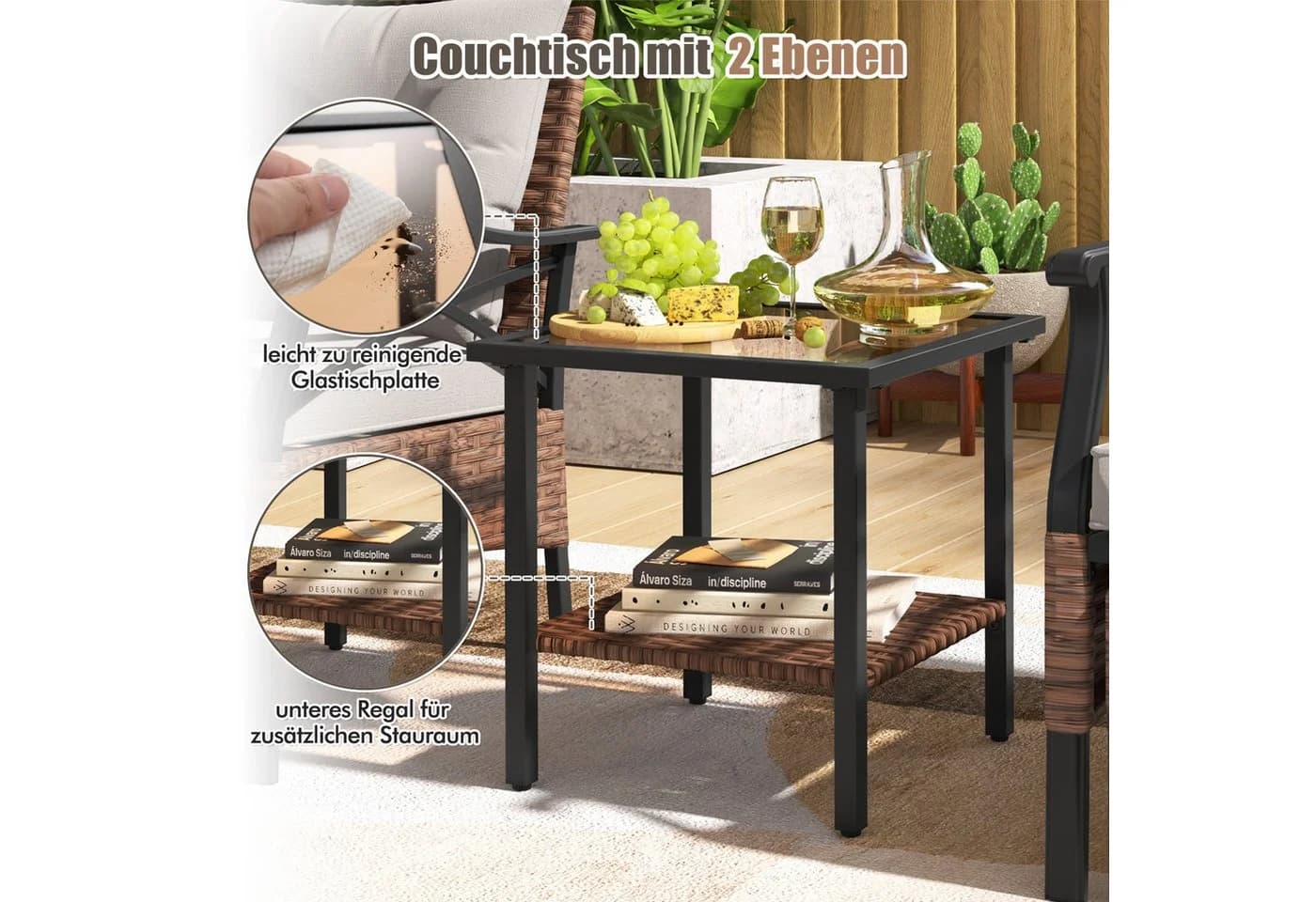 KOMFOTTEU Balkonset 5-tlg. Braun mit Kissen PE-Rattan - Bild 4