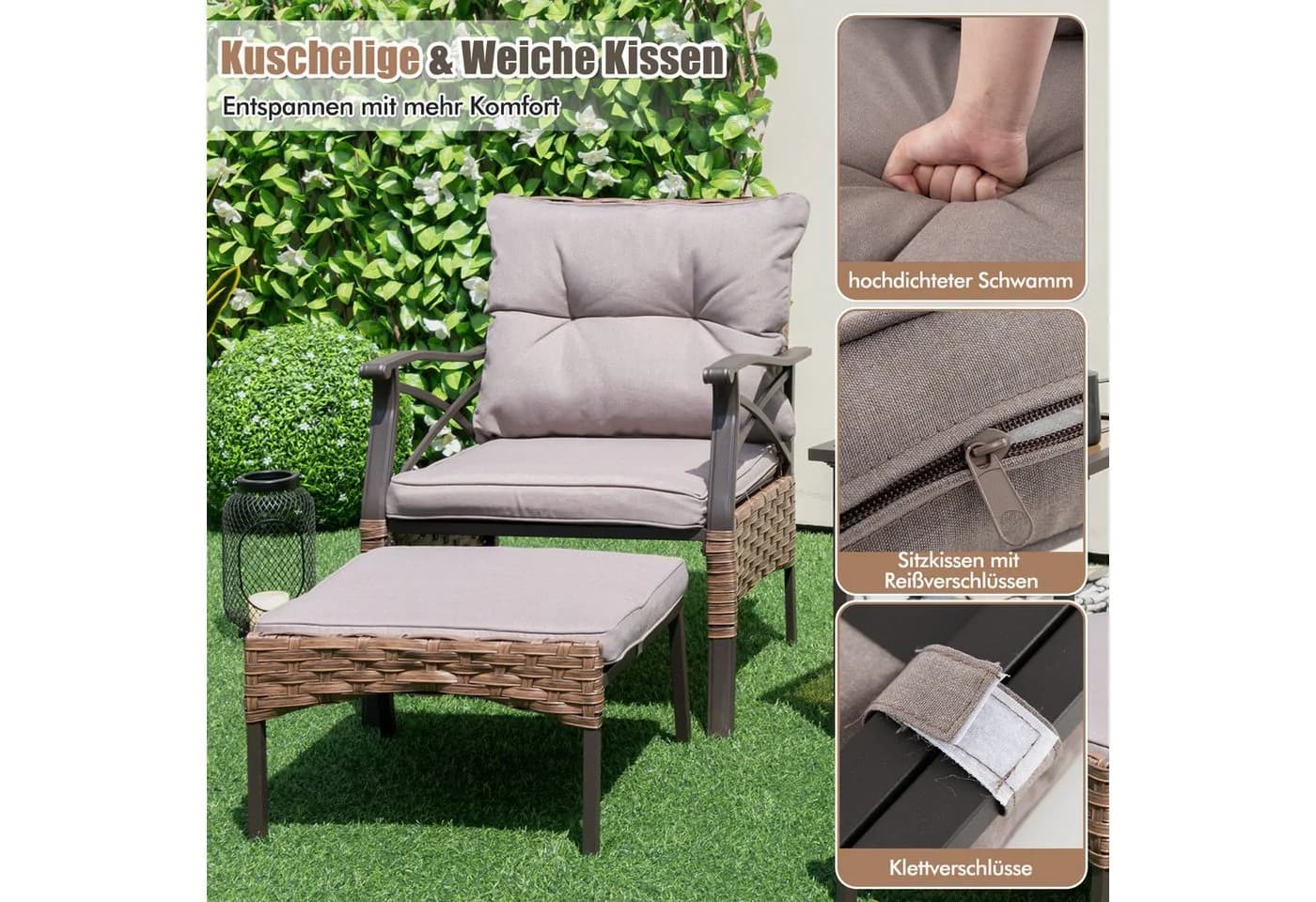 KOMFOTTEU Balkonset 5-tlg. Braun mit Kissen PE-Rattan - Bild 5