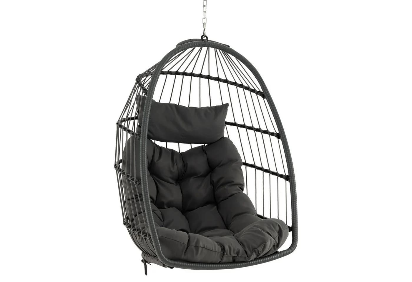 COSTWAY Hängesessel Grau Faltbar mit Kissen PE-Rattan - Bild 2