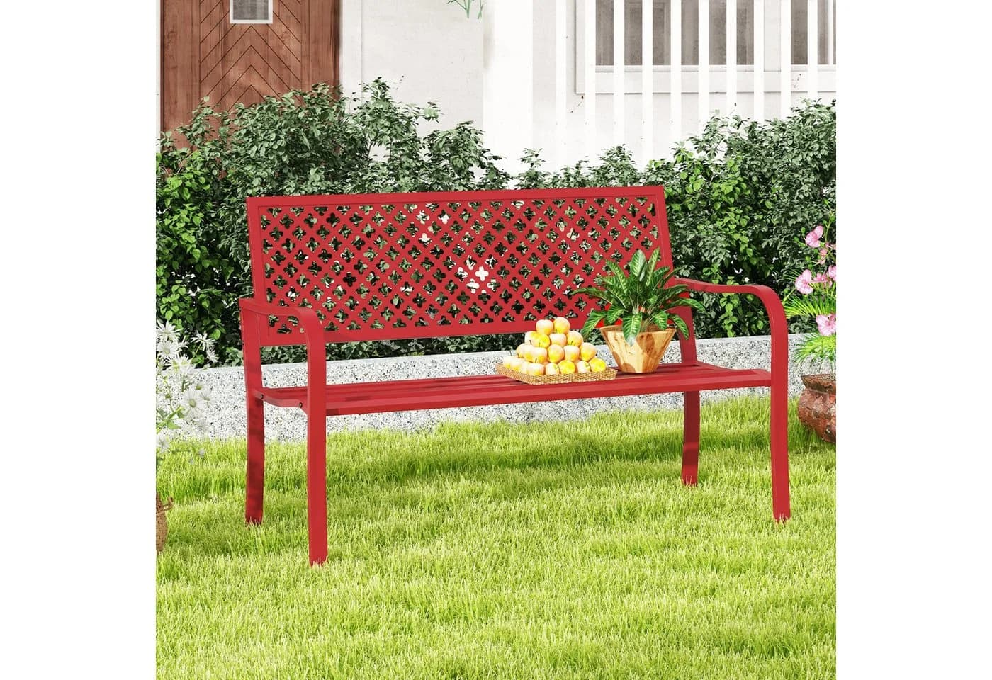 COSTWAY Gartenbank Rot Metall 127x62x86 cm - Bild 3