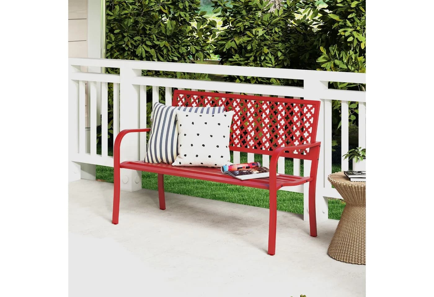 COSTWAY Gartenbank Rot Metall 127x62x86 cm - Bild 4